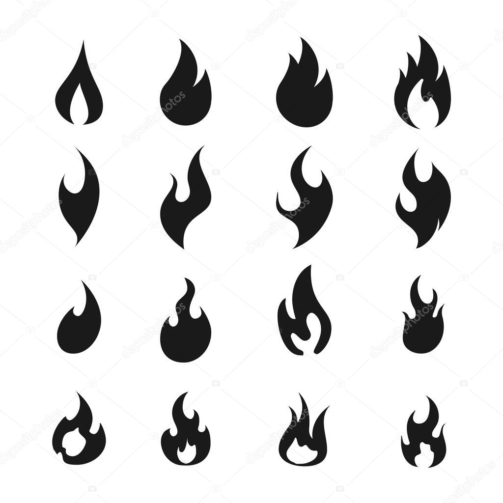 Fire flame logo icon set of sixteen