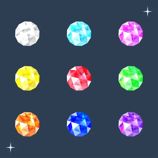Ensemble de pierres précieuses rondes de différentes couleurs — Image vectorielle