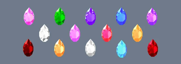 Set of drop shaped gem stones of different colors — Stock Vector