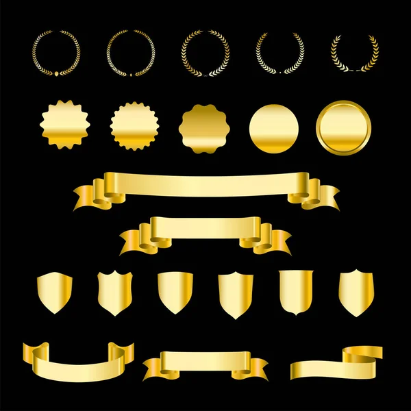 Set Gouden Linten Etiketten Heraldische Schilden Banners Vector Illustratie Van — Stockvector