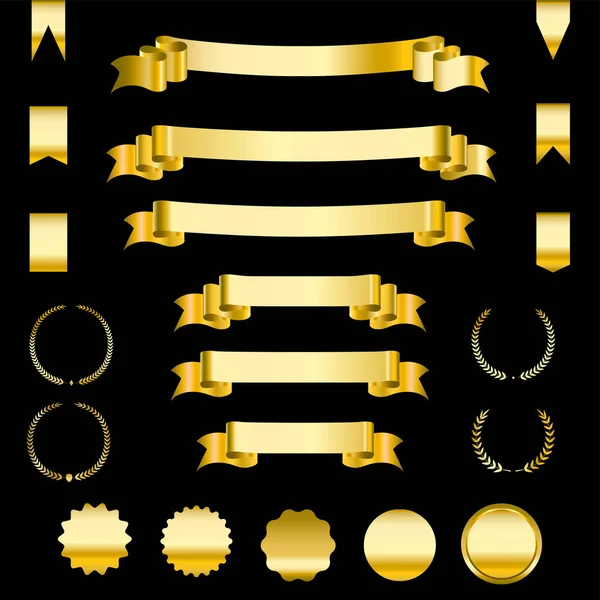 Set Gouden Linten Etiketten Heraldische Spandoeken Vector Illustratie — Stockvector