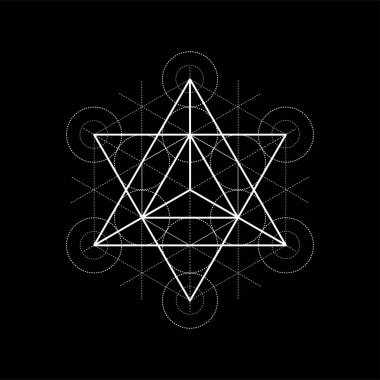 Metatrons küp, kutsal geometri vektör çizim siyah arka plan üzerine yıldız dörtyüzlü