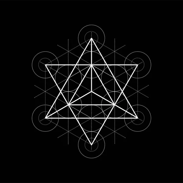 Metatrons キューブ 黒い背景に神聖な幾何学のベクトル図から星の四面体 — ストックベクタ