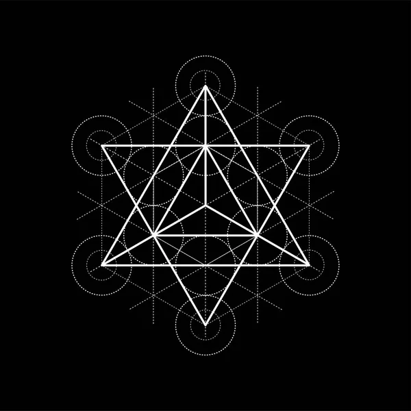 Stjärnan Tetrahedronen Från Metatrons Kub Sakral Geometri Vektorillustration Svart Bakgrund — Stock vektor