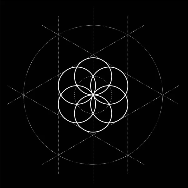 黒い背景に神聖な幾何学のベクトル図 — ストックベクタ