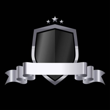 Defne çelengi, yıldız ve şerit ile gümüş kalkan. Vektör çizim.