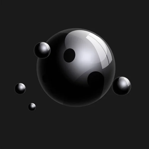 Група Реалістичних Чорних Скляних Кульок Векторні Ілюстрації Сфери Планети Космосі — стоковий вектор