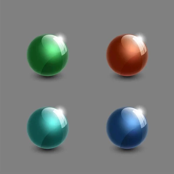 Ensemble Boules Verre Réalistes Illustration Des Couleurs Vert Bleu Cyan — Image vectorielle