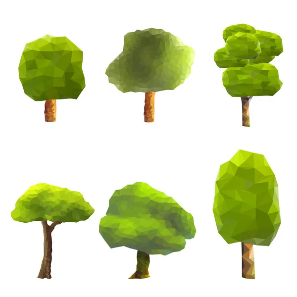 Set Trees Low Poly Style Geometric Poligonal Illustration Six Vector — Stock Vector