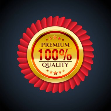 Premium kalite metin ile kırmızı ve altın rozet. Vektör çizim tasarım için