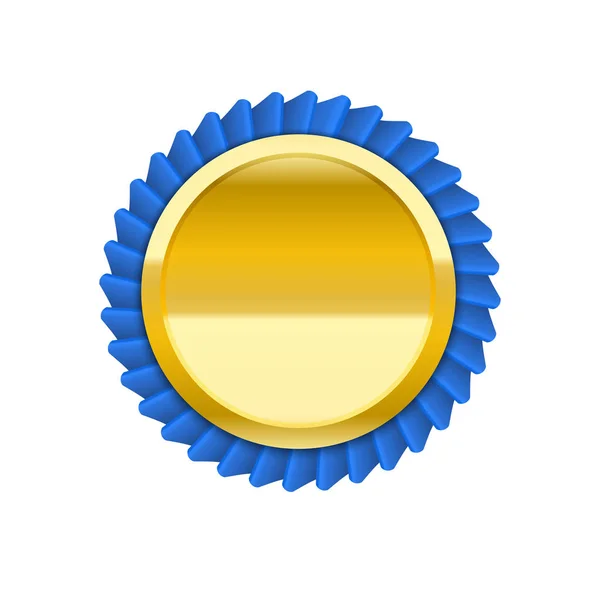 De blauwe gouden badge medaille vectorillustratie met rood lint — Stockvector