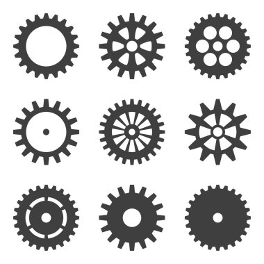 cogwheels simgeler kümesi. Düz tasarım vektör öğeleri.