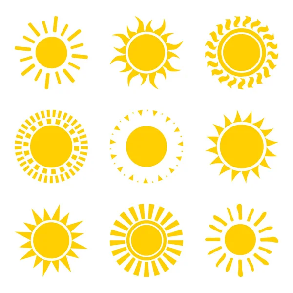 Eine Reihe Von Symbolen Der Gelben Sonne Isoliert — Stockvektor