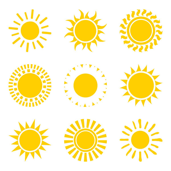 Изолированный набор символов желтого солнца

