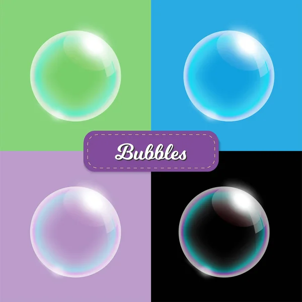 Burbujas Jabón Transparente Diferentes Colores Fondo Ilustración Vectorial Para Diseño — Archivo Imágenes Vectoriales