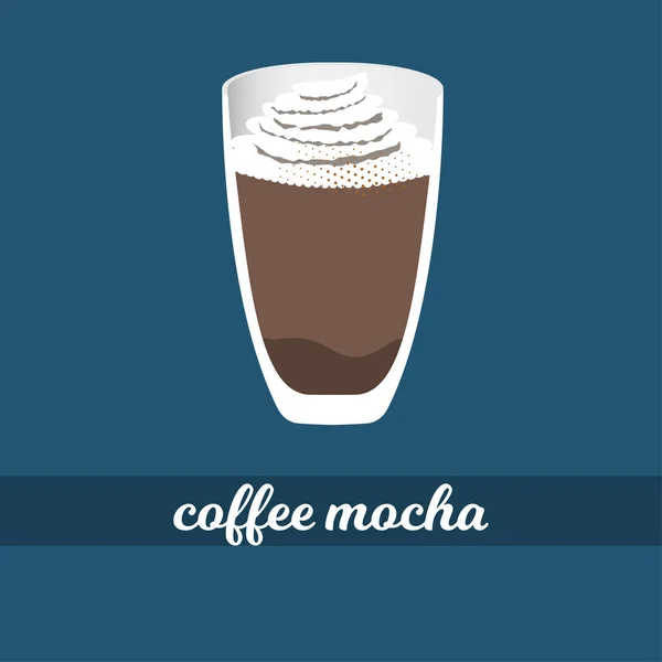 Tasse à café moka avec crème fouettée et illustration vectorielle chocolat — Image vectorielle