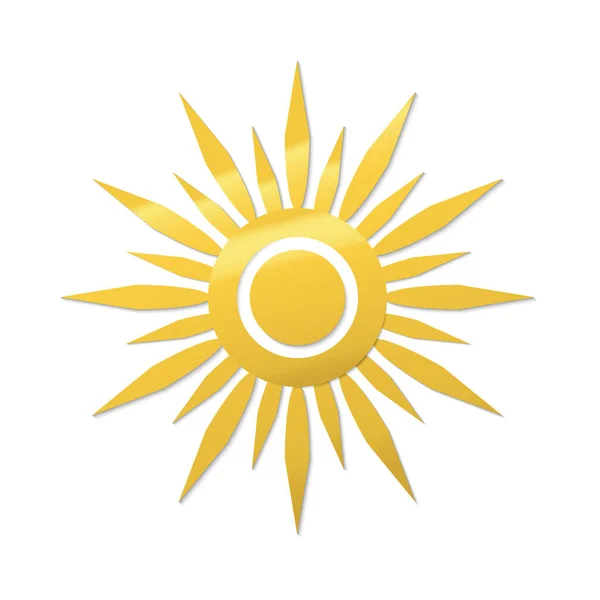 Estilo de corte de papel símbolo del sol. Gradiente dorado vector icono — Archivo Imágenes Vectoriales