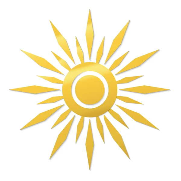 Paper cut style sun symbol. Golden gradient vector icon — Stock Vector