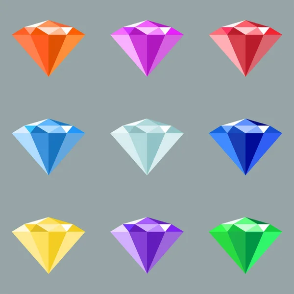 Juego de joyas vectoriales. Ilustración de vectores de gemas. Colección de piedras preciosas de diferente color — Vector de stock