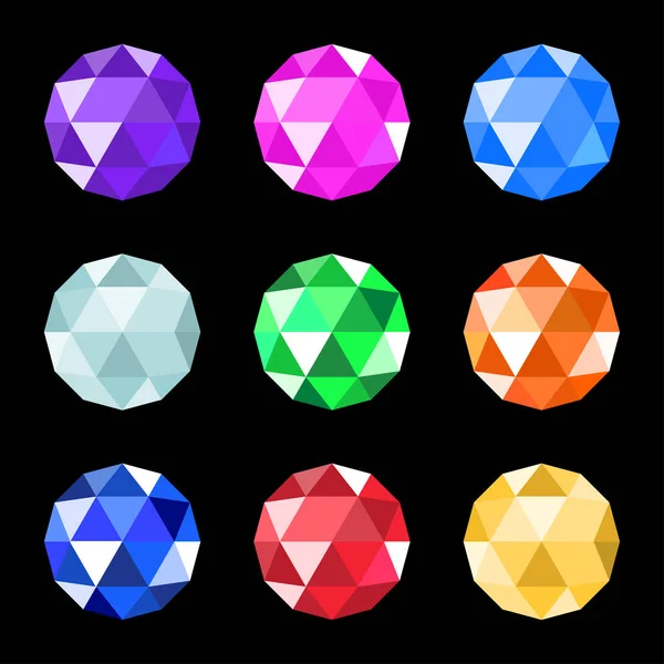 Gioielli vettoriali incastonati. Illustrazione vettoriale dello stock di gemme. Collezione di pietre preziose di colore diverso — Vettoriale Stock