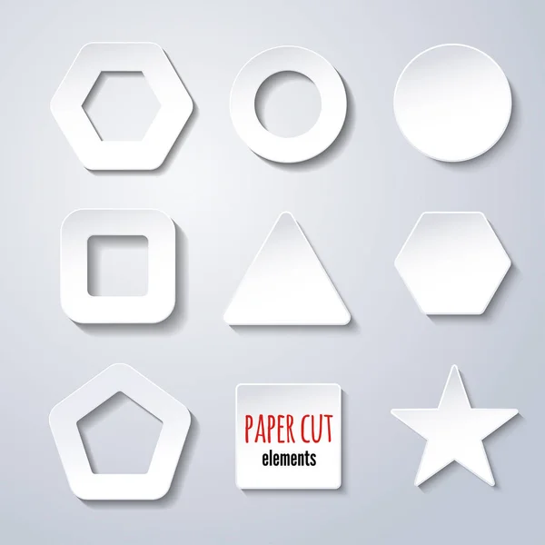 Serie di figure geometriche tagliate su carta bianca. Elementi infografici per il design — Vettoriale Stock