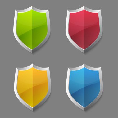 Parlak vektör çelik kalkan set. Koruma sembol tasarımı için