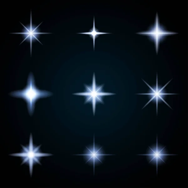 Набір різних зіркових елементів полум'я. Векторні ілюстрації зі світловими ефектами для дизайну . — стоковий вектор