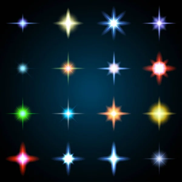 Набір різних зіркових елементів полум'я. Векторні ілюстрації зі світловими ефектами для дизайну . — стоковий вектор