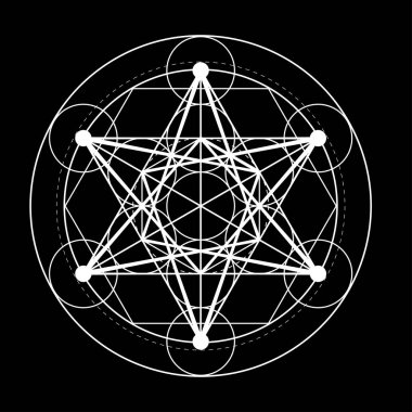 Kutsal geometri sembolü. Metatrons küp siyah arka plan vektör çizim üzerinde