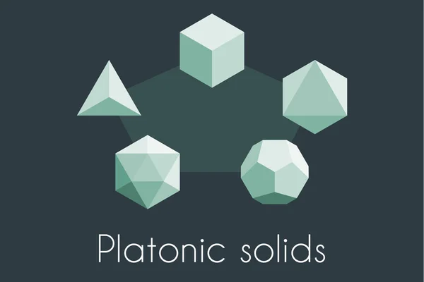 Beş platonik katılar. Kutsal geometri vektör çizim. Dörtyüzlü, icosahedron, octahedron, dodecahedron, küp