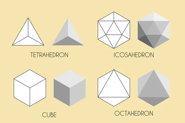 4 つのプラトンの立体。神聖な幾何学のベクトル図. — ストックベクタ