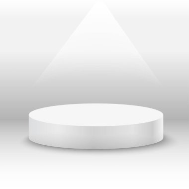 Işık demeti ile yuvarlak beyaz Sahne Podyum. Vektör çizim.