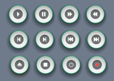 oyuncu düğme stili kesilmiş kağıt ayarla. Semboller için oyun, durdur, Duraklat ve hareketli klip ileri ve geri