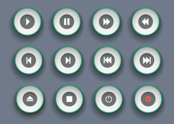 Пуговицы плеера установлены в стиле вырезания бумаги. Символы для игры, остановки, паузы и перемещения клипа вперед и назад — стоковый вектор