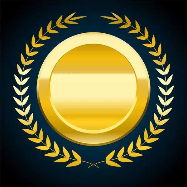 Blank gold token, vector illustration of award with laurel wreath — Stock Vector