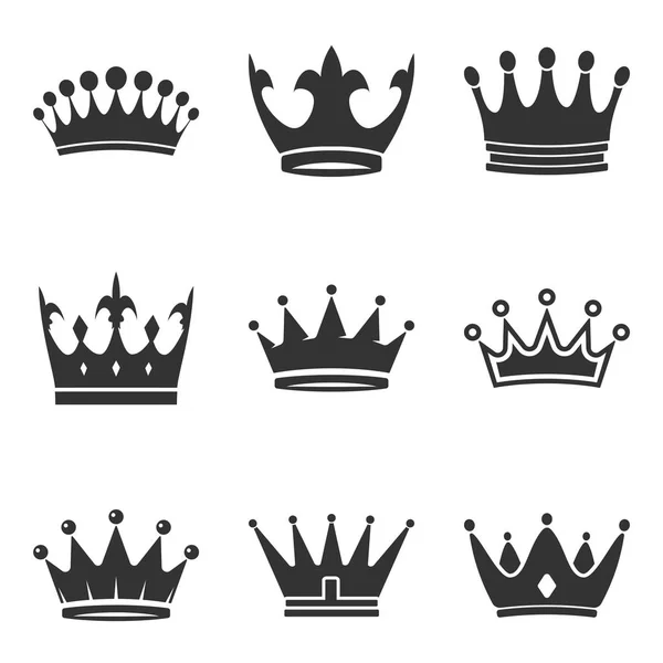 Ícones Crown definido em estilo moderno plana isolada no fundo branco. Símbolos reais para web design, logotipo, aplicativo, UI. Ilustração vetorial — Vetor de Stock