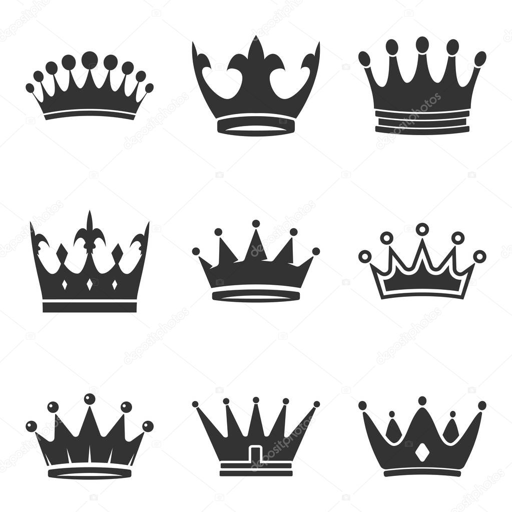 Crown Icons set in trendy flat style isolated on white background. Royal symbols for your web site design, logo, app, UI. Vector illustration