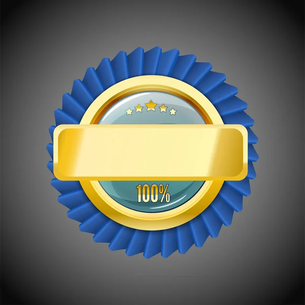 A medalha dourada colorida do distintivo. Etiqueta azul brilhante —  Vetores de Stock