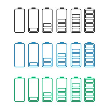 pilleri tam şarjlı farklı renklerde izole vektör simgeler için taburcu