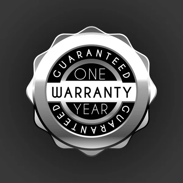 One year warranty silver badge isolated on white background. Guarantee label — Stock Vector
