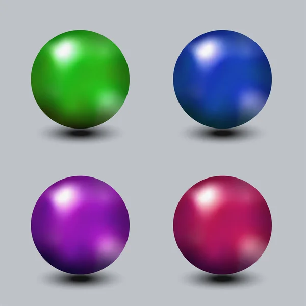 Uppsättning av realistiska metall eller glas ljusa färg sfärer, vektor bollar. — Stock vektor