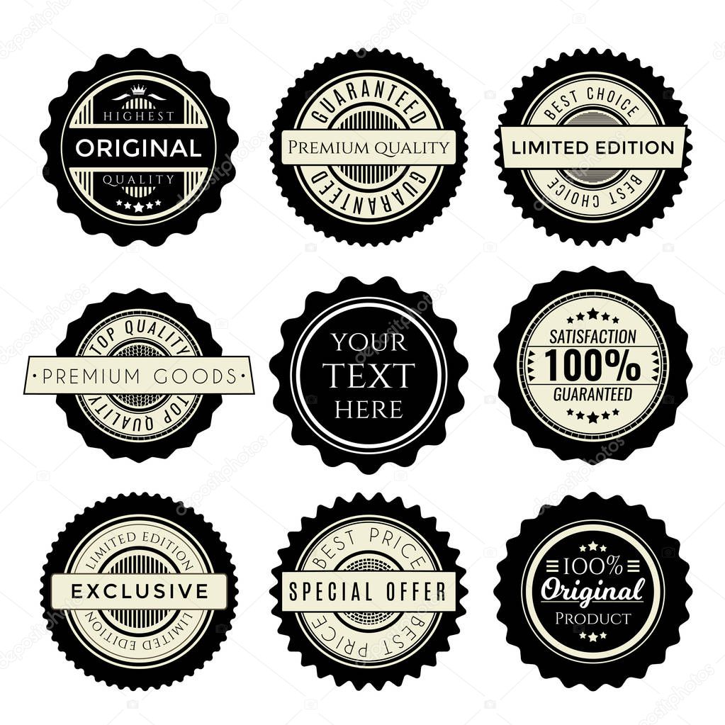 Vintage badges set. Collection of premium design elements for trade products. Limited edition, special offer, original signs