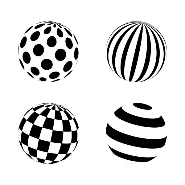 Набор минималистичных форм. черно-белые сферы изолированы. Векторные сферы с точками, полосками, квадратами для веб-дизайна. Простая коллекция знаков
.
