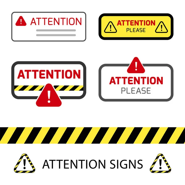 Danger sign, warning sign, attention signs collection. Danger icon, warning icon, attention icon. — Stock Vector