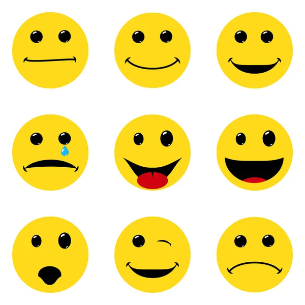 Smile faces pack. Different emotions. Simple flat design — Stock Vector