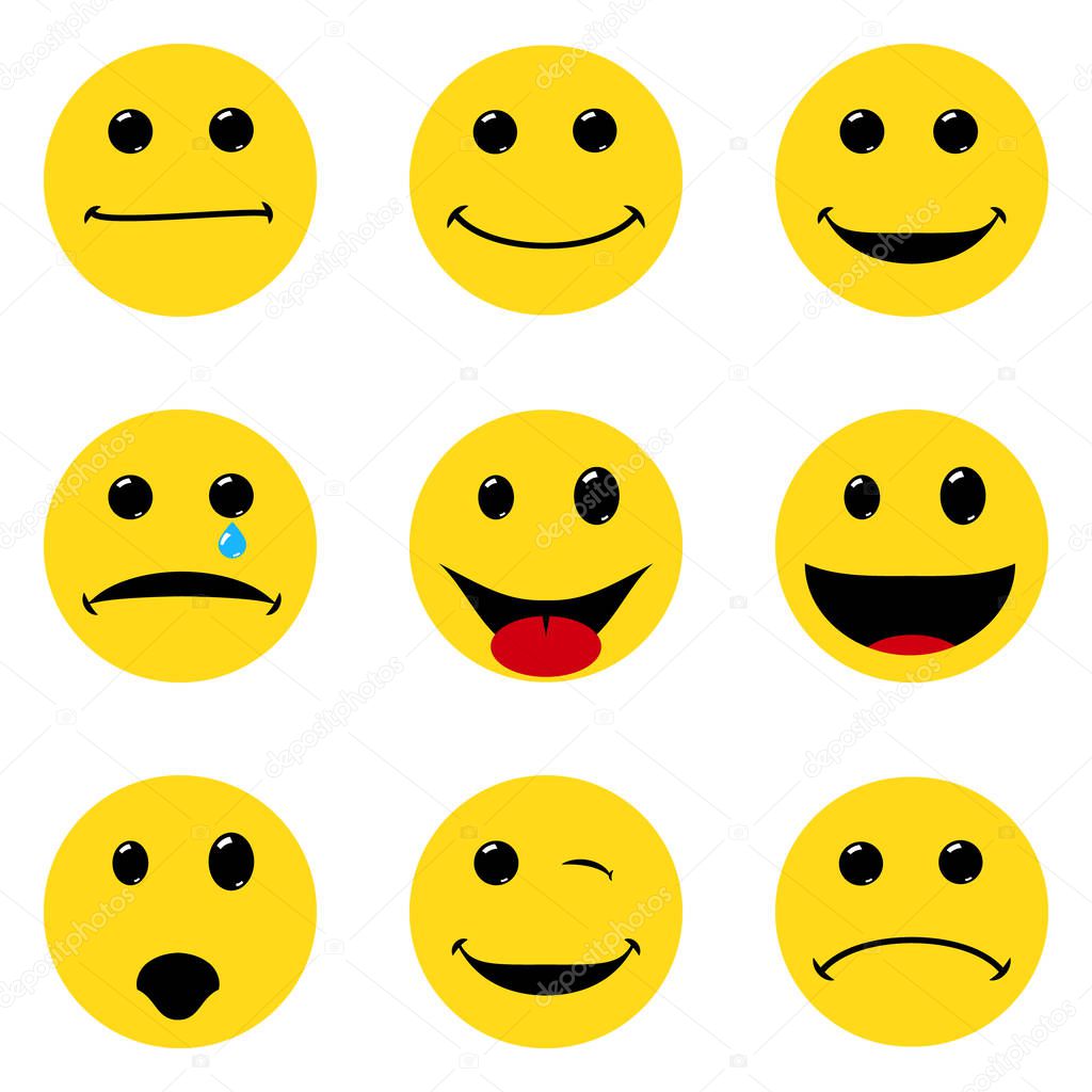 smile faces pack. Different emotions. Simple flat design