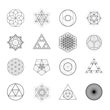 Kutsal geometri vektör tasarım öğeleri. Simya, din, felsefe, maneviyat, hipster sembolleri.