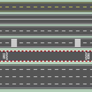 Yol izole arka plan çizgi kümesi. Üstten Görünüm. Düz otoyol Infographic şablonları.