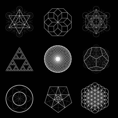 Kutsal geometri vektör tasarım öğeleri. Simya, din, felsefe, maneviyat, hipster sembolleri.