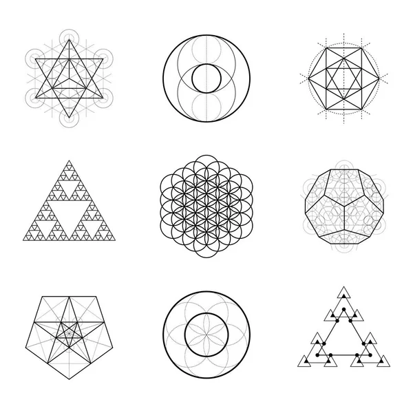 Kutsal geometri vektör tasarım öğeleri. Simya, din, felsefe, maneviyat, hipster sembolleri.